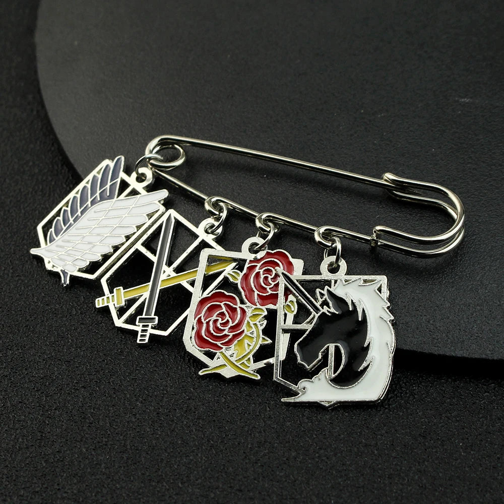 Anime Attack On Titan Safety Pin Survey Corps Garrison Training Corps Brooch AOT Four Divisions Emblem Rose Unicorn Sword Badge