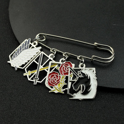 Anime Attack On Titan Safety Pin Survey Corps Garrison Training Corps Brooch AOT Four Divisions Emblem Rose Unicorn Sword Badge