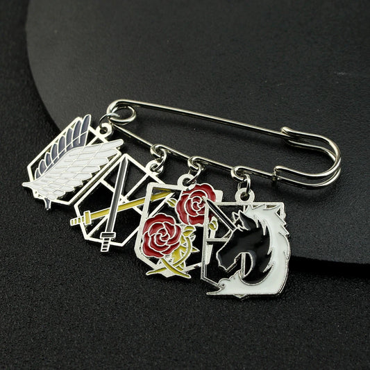 Anime Attack On Titan Safety Pin Survey Corps Garrison Training Corps Brooch AOT Four Divisions Emblem Rose Unicorn Sword Badge