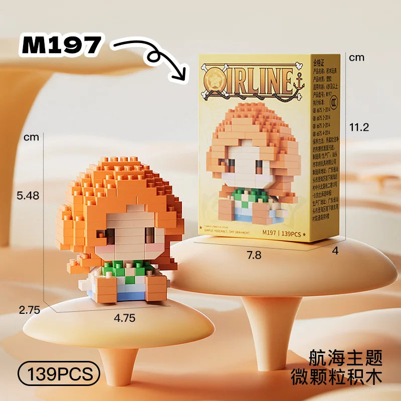 New ONE PIECE Sun God Nika Luffy Micro Action Block Chopper Ace Buggy 3D Anime Model Assembly Mini Bricks Figure Toys For Gift