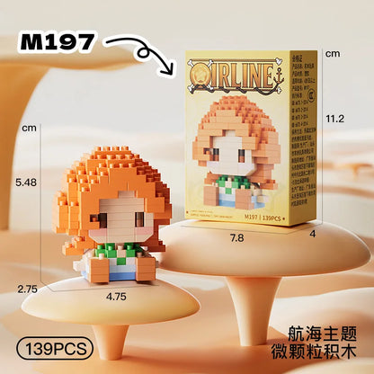 New ONE PIECE Sun God Nika Luffy Micro Action Block Chopper Ace Buggy 3D Anime Model Assembly Mini Bricks Figure Toys For Gift