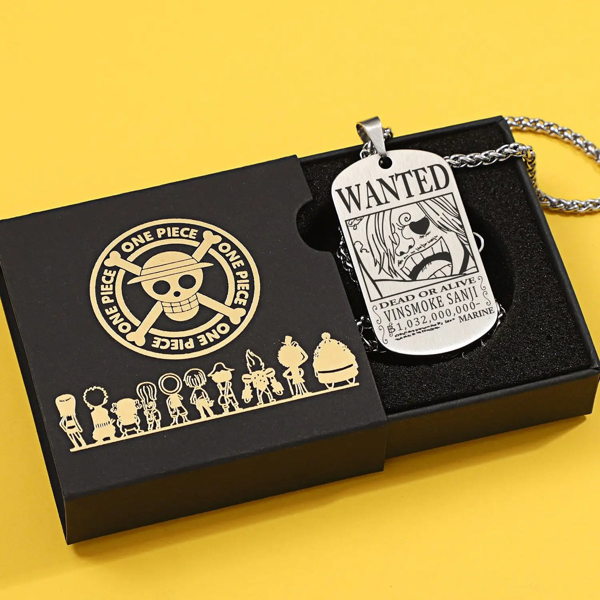 One Piece anime merchandise necklace pendant Luffy Zoro Ace bounty wanted poster titanium steel dog tag pendant charm gift