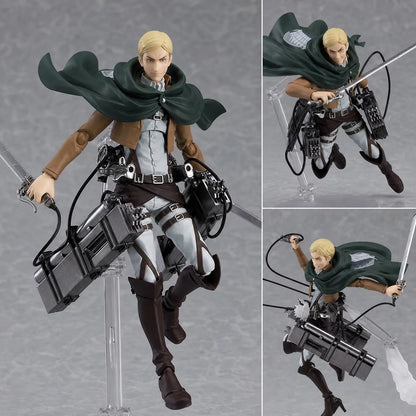Attack On Titan Figma Eren#207 Levi#213 Erwin#446 Mikasa#203 Anime Action Figure Pvc Model Toy Collectible Desktop Ornament Gift