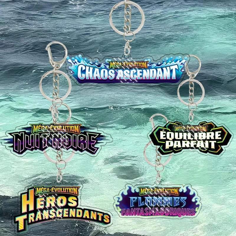 Anime French Version Mega Evolution TCG Logo Pocket Monsters 5cm Acrylic Keychain Creative Small Card Bag Pendant Decoration Toy