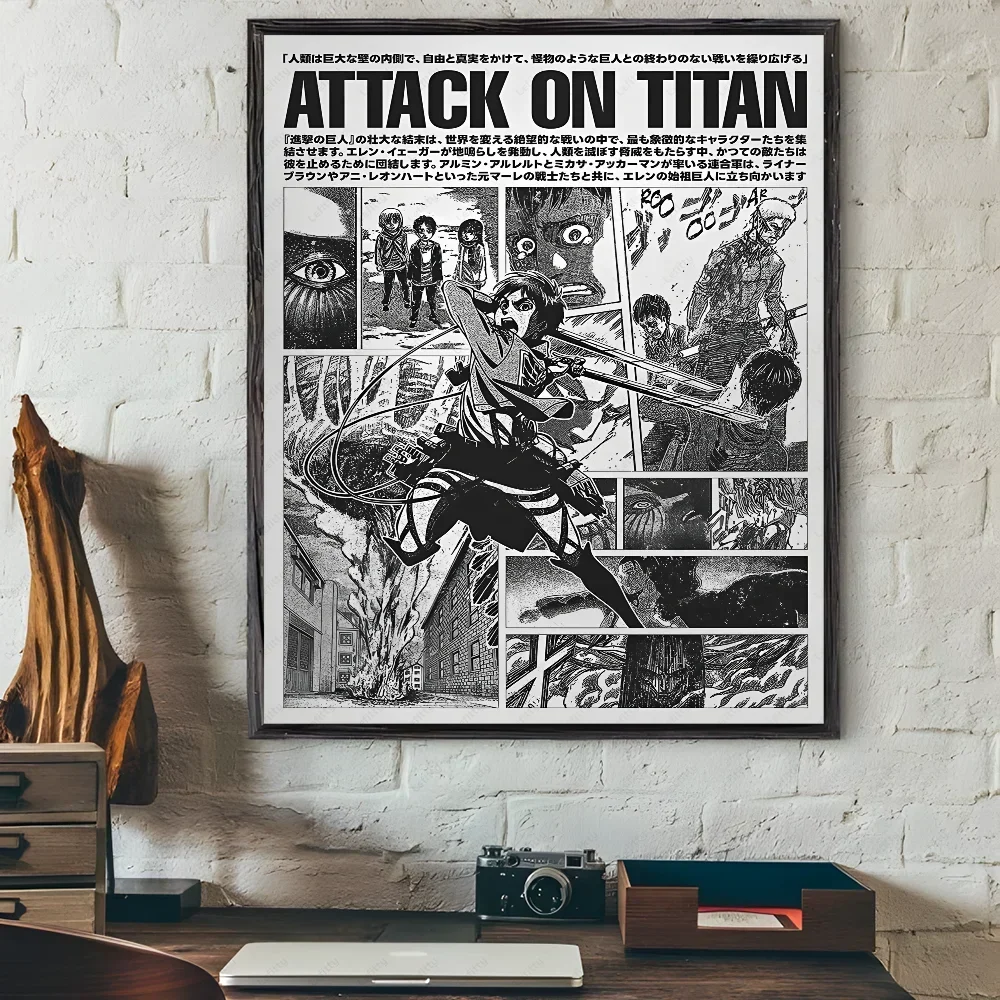 Attack on Titan Japanese Manga Poster Waterproof Sticky Wall Art for Living Room Bedroom Bar Hallway Decor