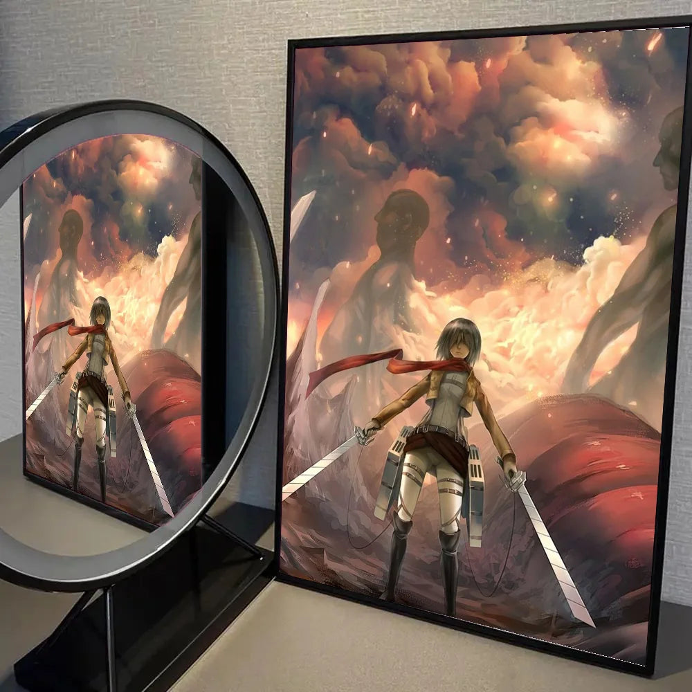 1pc Anime Attack On Titan Poster Self-adhesive Art Waterproof Paper Sticker Coffee House Bar Room Wall Decor