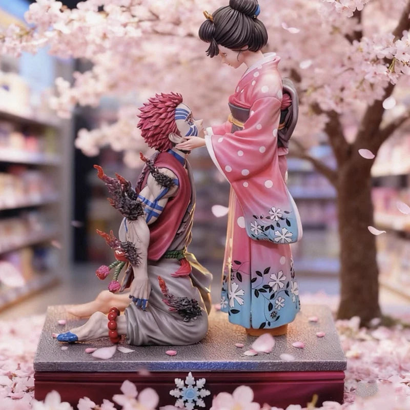 27cm Demon Slayer GK Akaza Koyuki Two Figures Scene Diorama Statue Anime Kimono Couple Collectible Model Toy Desktop Decor Gifts