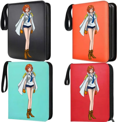 400pcs Large Capacity PU Zipper Card Album One Piece Luffy Zoro Nami 4-grid Loose-leaf Card Binder Anime Collectors Kids Gift