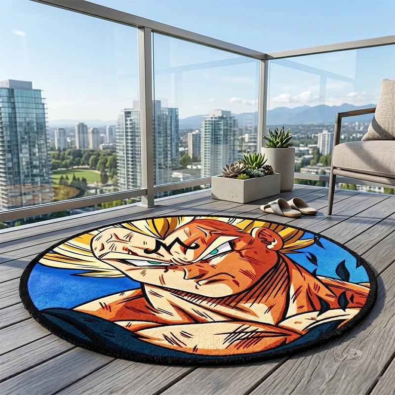 Dragon Ball Z Majin Vegeta Super Saiyan Round Area Rug Anime Cartoon Floor Carpet for Bedroom Living Room Home Decor Gift Fans