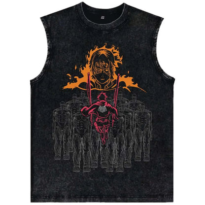 2026 Anime Attack on Titan Washed Tank Tops Men's No Harajuku Sleeveless T Shirt Yeager Oversized Cotton T-shirt