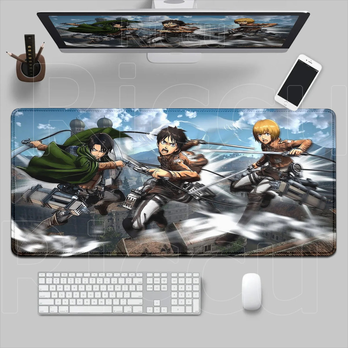 New HD Printing Attack on Titan Anime Desk Mat Large Lock Edge Mouse Pad Computer Mousepad Gaming Laptop Keyboard Mouse Mats Rug