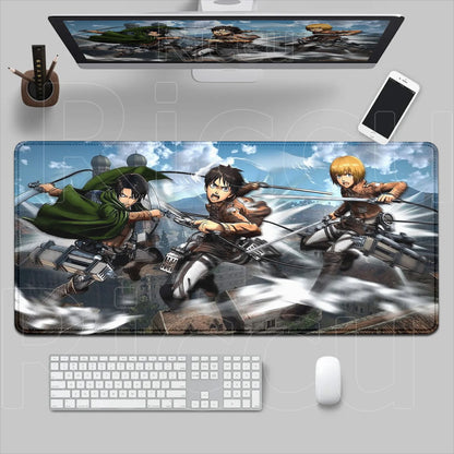 New HD Printing Attack on Titan Anime Desk Mat Large Lock Edge Mouse Pad Computer Mousepad Gaming Laptop Keyboard Mouse Mats Rug
