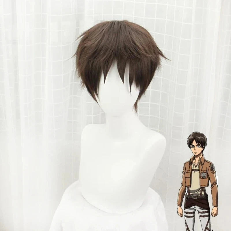 Attack on Titan Eren Jaeger Cosplay Wig 30cm Short Straight Brown Heat Resistant Synthetic Hair Wigs