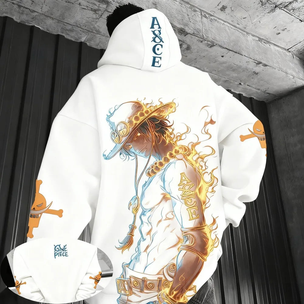 One Piece Anime Ace Co Branded Printed Hoodie 2025 Men's and Women's Autumn/Winter Loose Casual Japanese Harajuku Sweater Top