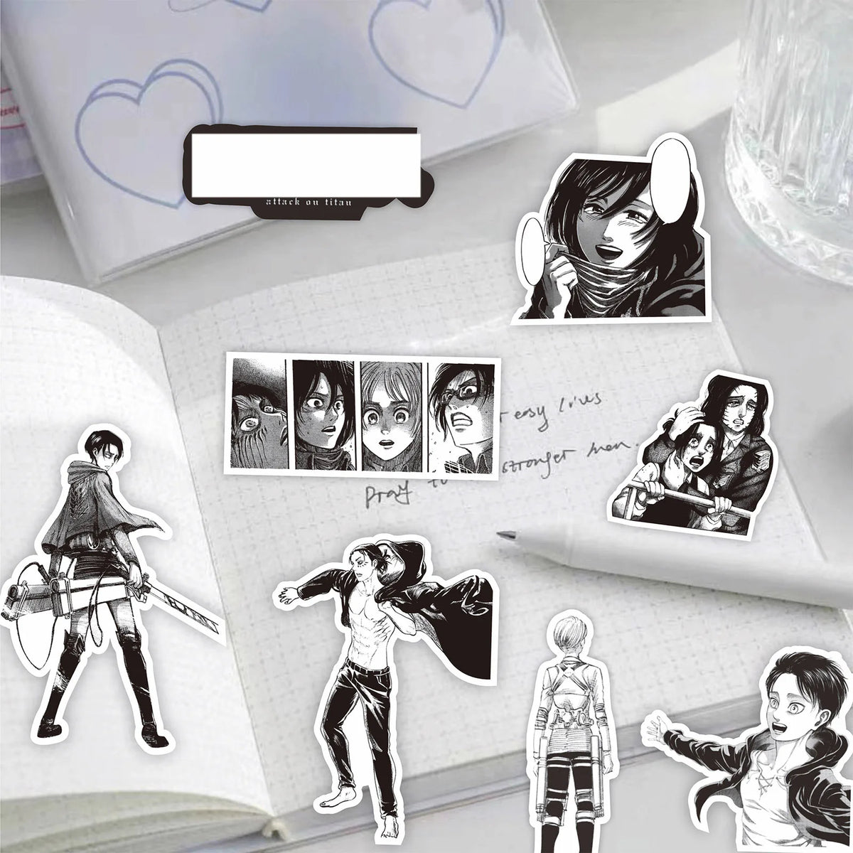 New 75PCS Black and White Attack on Titan Stickers Anime Cartoon Decals DIY Stationery Skateboard Waterproof Cool Sticker Toy