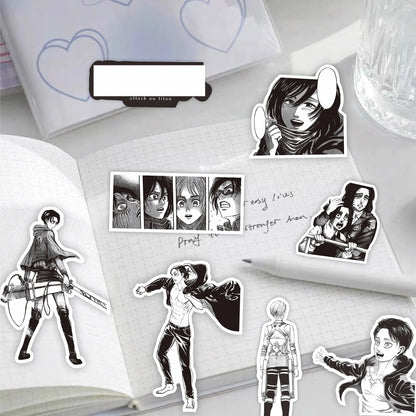 New 75PCS Black and White Attack on Titan Stickers Anime Cartoon Decals DIY Stationery Skateboard Waterproof Cool Sticker Toy