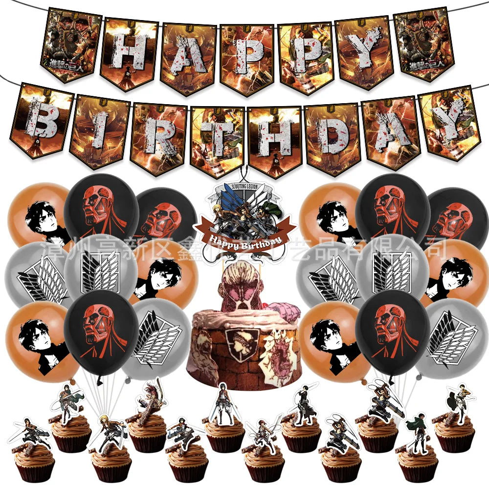Attack on Titan Anime Birthday Party Cake Decoration Balloon Pull The Flag Rivaille Eren Party Props