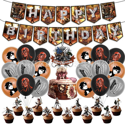 Attack on Titan Anime Birthday Party Cake Decoration Balloon Pull The Flag Rivaille Eren Party Props