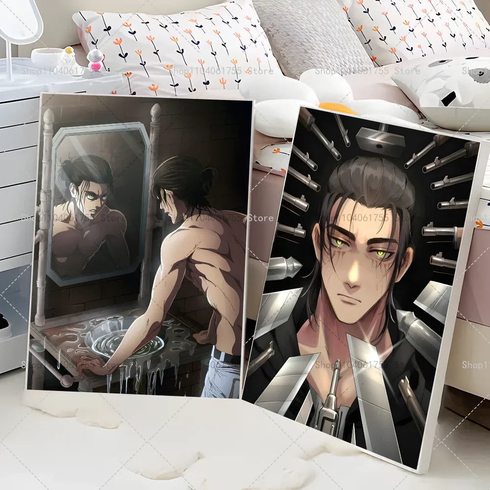 1PC Anime Attack On Titan Eren Jeager Poster Self-adhesive Art Waterproof Paper Sticker Coffee House Bar Room Wall Decor