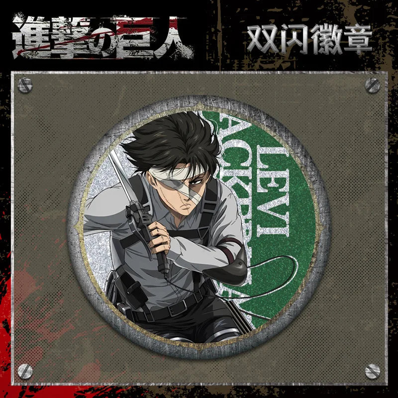 Attack on Titan Double Flash Badge 201 230 Anime Merchandise 75mm 58mm Plain Surface Laser Silver Glitter Pin Character Series