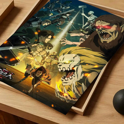 Anime Attack on Titan Poster Self-adhesive Art Waterproof Paper Sticker Coffee House Bar Room Wall Decor