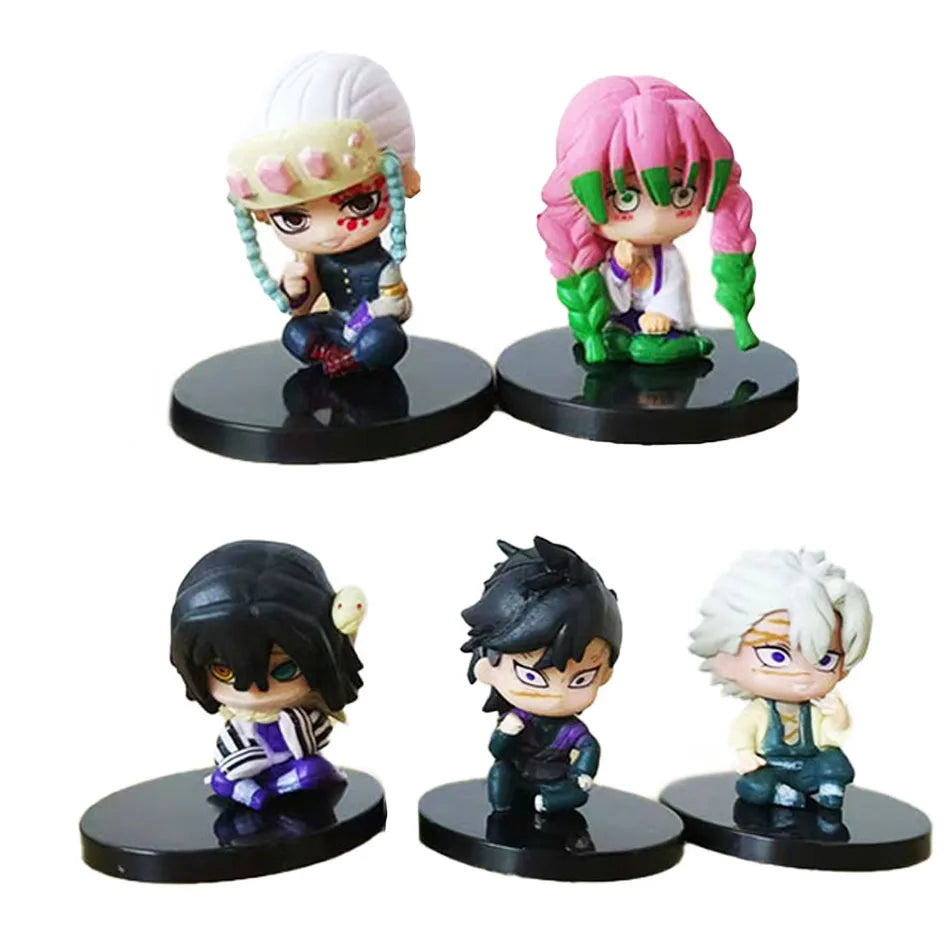 Demon Slayer Figure Toy Anime Kimetsu no Yaiba Q Version Sitting Tanjiro Nidouzi Inosuke Zenizu PVD Figurine Model Doll Gifts