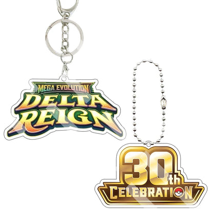 New Anime Pocket Monsters 30th Anniversary Mega Evolution Delta Reign Logo Acrylic Keychain Game Text Sign Keyring Pendant Gifts