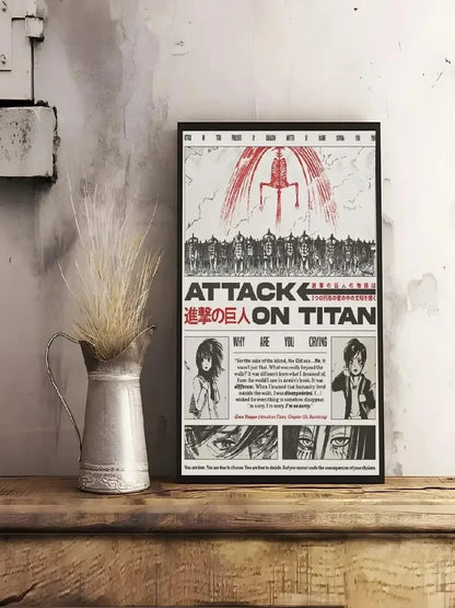 Attack on Titan Japanese Manga Poster Waterproof Sticky Wall Art for Living Room Bedroom Bar Hallway Decor