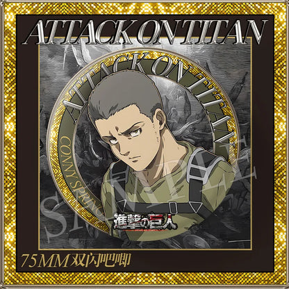 Attack on Titan 75mm Double Flash PET Matte Laminated Badge Mikasa Levi Ackerman Anime Merchandise Action Figure Collectible