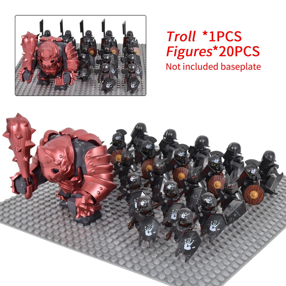 Giant Troll Monster 20Pcs Armored Orc Infantry Figures Medieval Army Building Bricks, Removable Shield Scene Collectible Toy﻿﻿
