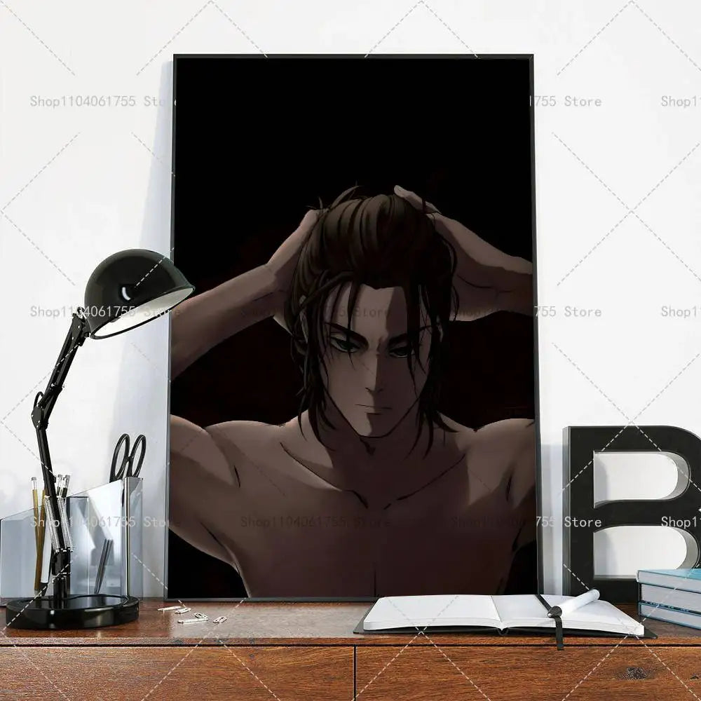 Anime Attack on Titan Eren Jeager Poster Self-adhesive Art Waterproof Paper Sticker Coffee House Bar Room Wall Decor
