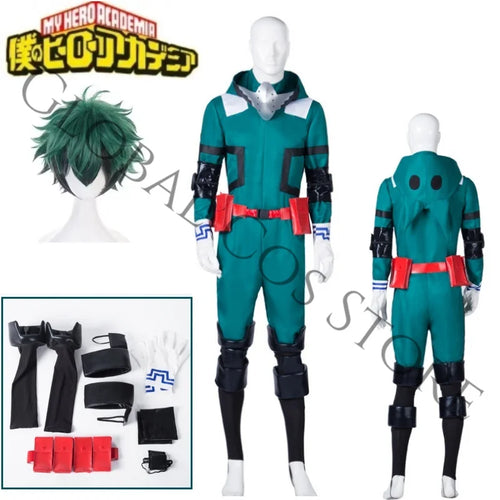 Anime Charecter Midoriya Izuku Green Suit Cosplay Costume Wig Hat