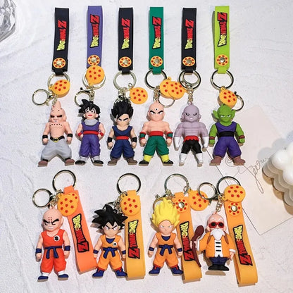 Anime Dragon Ball Keychain Fashion Jewelry Son Goku Vegeta Piccolo Action Figures 8CM PVC Key Ring for Men Women Bag Pendant