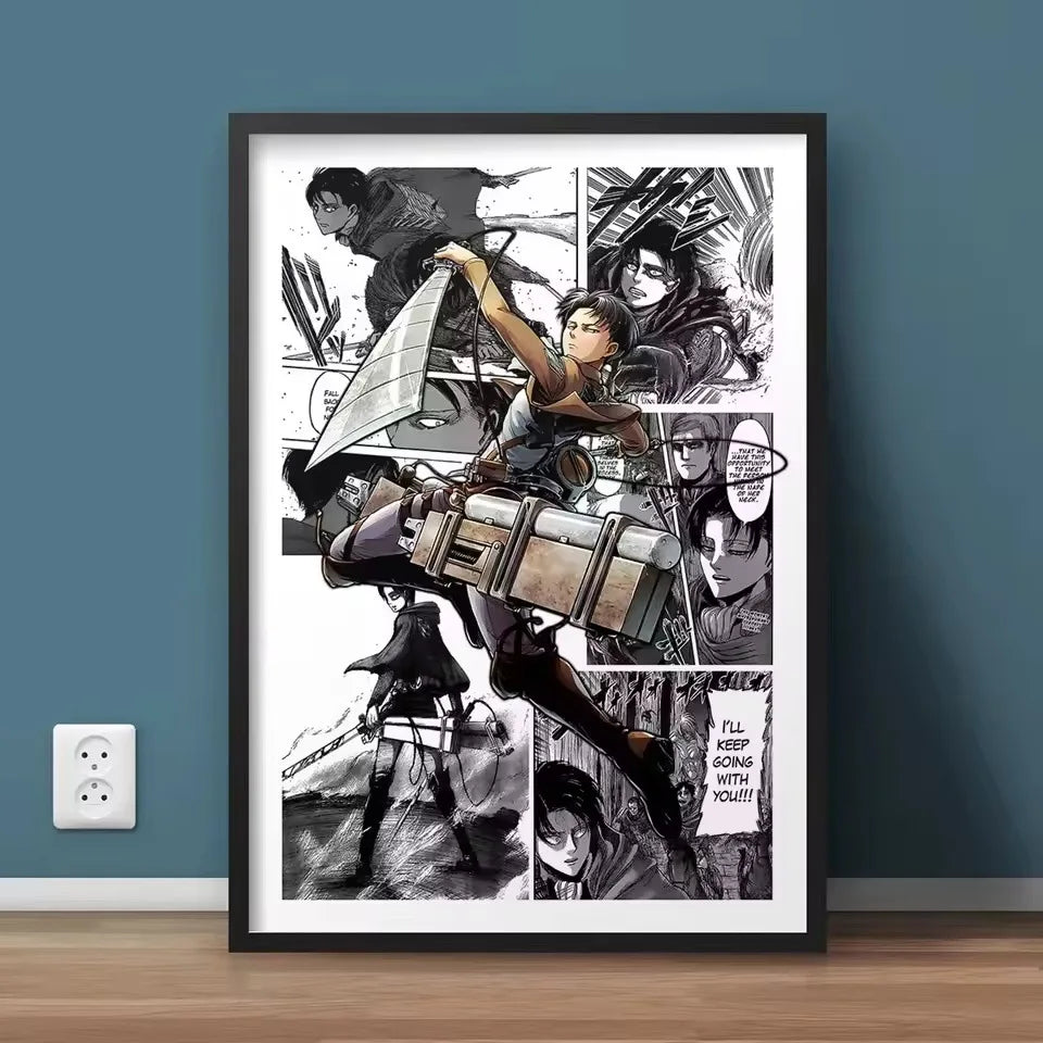 AZNM Attack on Titan Anime Manga Page Style Frameless Canvas Wall Art Levi Mikasa Armin Character Print for Bedroom Living Room