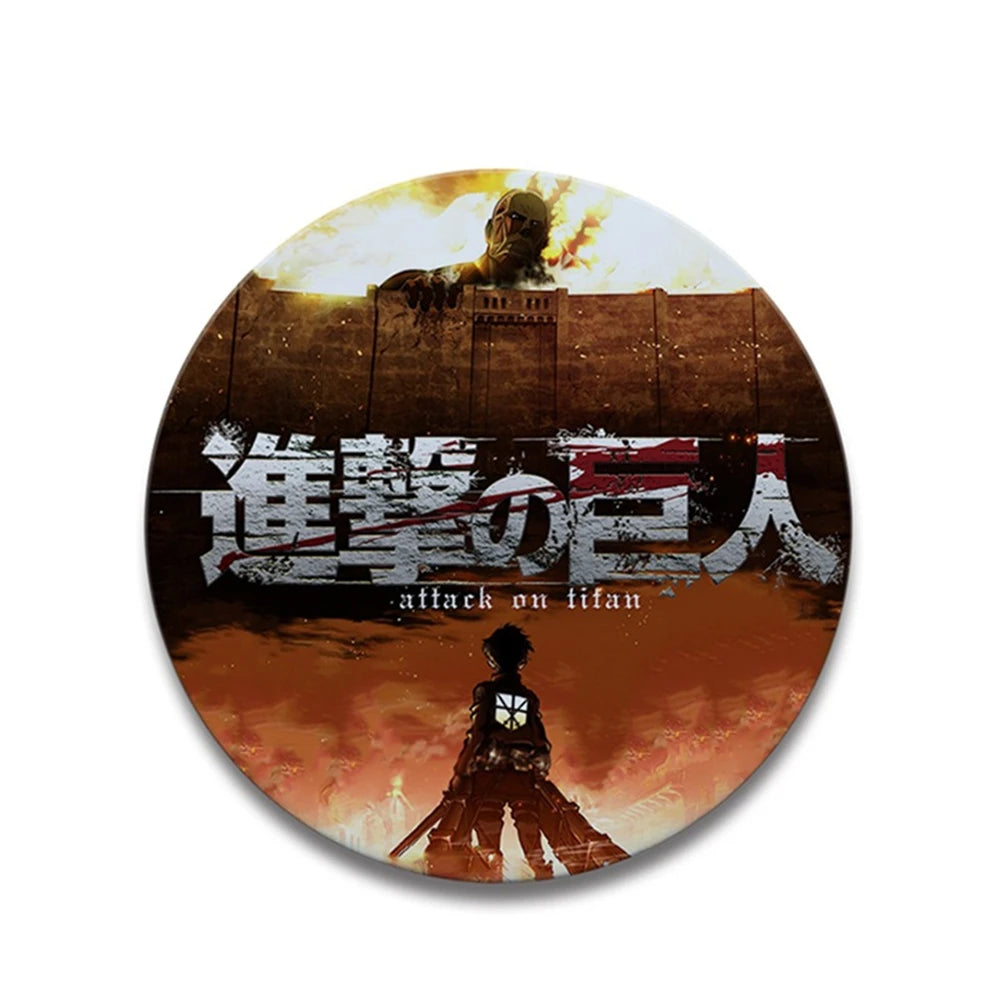 58mm Anime Attack on Titan Eren Jaeger Mikasa Ackerman Erwin Smith Cosplay COSTUME Badge Pin SPTE Tinplate Brooch Prop Xmas Gilf