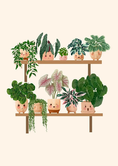 Trendy Cute Plants On A Shelf Posters Modern Quirky Plant Minimalism Prints Canvas Painting Wall Pictures Home Living Room Decor