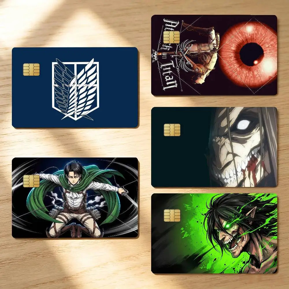 Attack on Titan Comic Credit Skin Cover Card Stickers 4PCS Film Bus Pass Front Decoration Bank Debit Waterproof