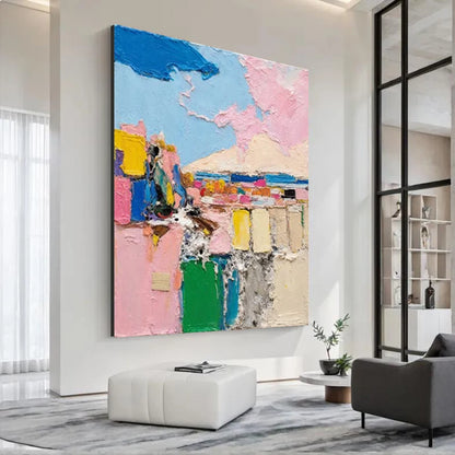Large Picture Abstract Oil Painting on Canvas - Handmade Art Knife Drawing Wall Images for Home Living Room Decor Mural Artwork
