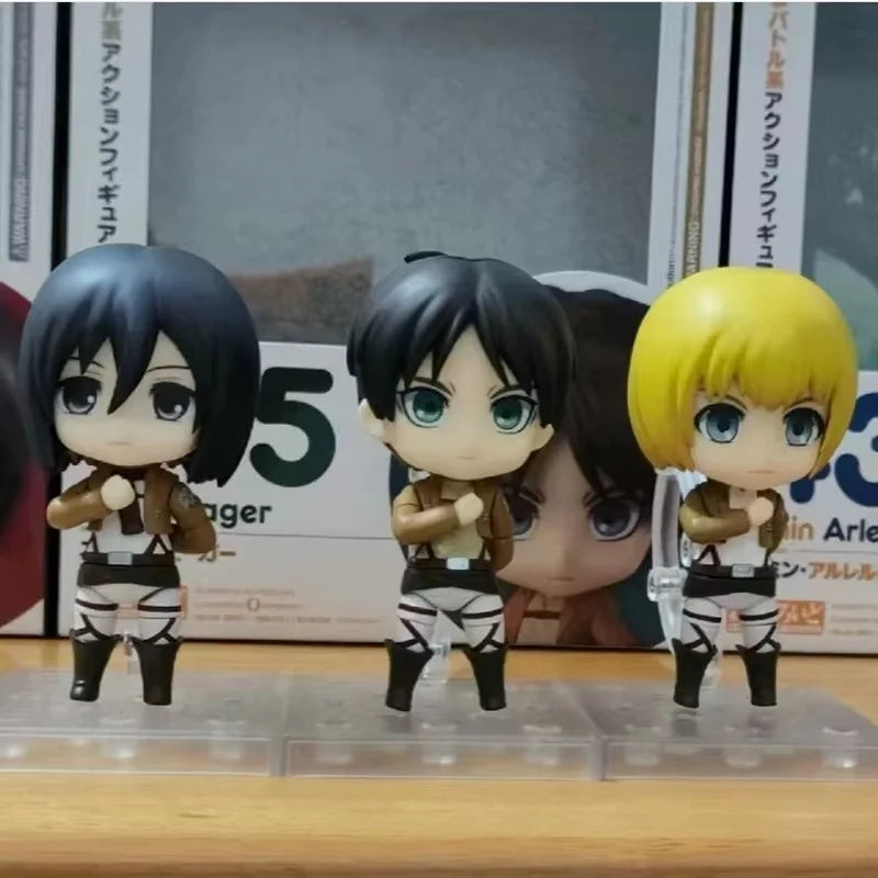 Attack on Titan Chibi Figure Eren 375 Mikasa 365 Armin 435 Interchangeable Face Movable Action Figure Desktop Ornament Gift