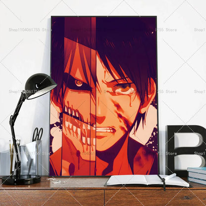 1PC Anime Attack On Titan Eren Jeager Poster Self-adhesive Art Waterproof Paper Sticker Coffee House Bar Room Wall Decor