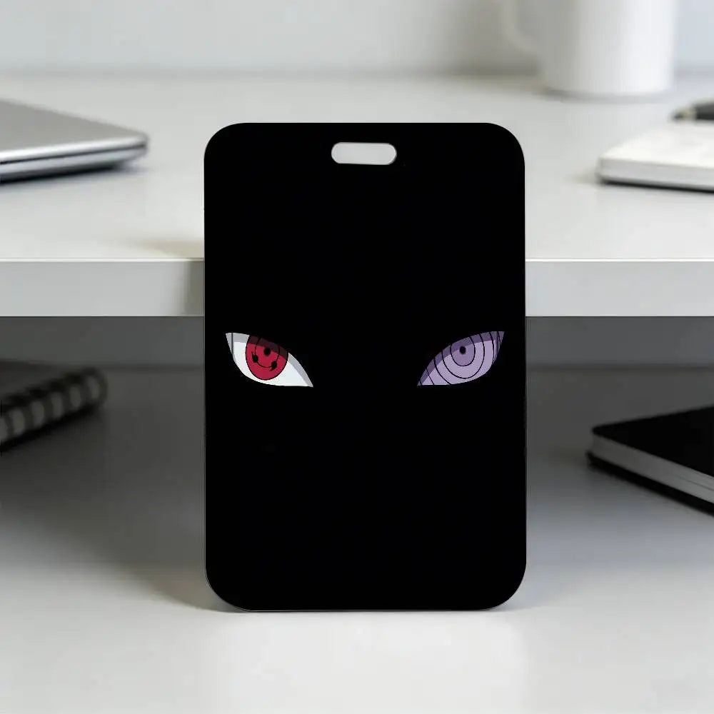 Anime N-NARUTO Akatsuki Itachi Sharingan Transparent Card Holder Employee Plastic Slide Cover Lanyard Work Business ID Bag Bus
