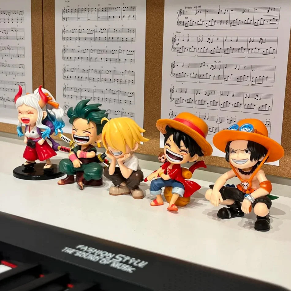One Piece Anime Figure Sitting Laughing Luffy Action Figure Kawaii Sanji Zoro Ace Yamato Figurine Collection Toy Doll Gift Model