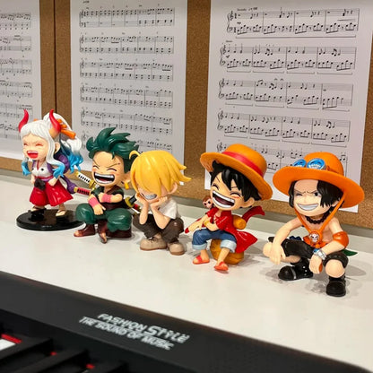 One Piece Anime Figure Sitting Laughing Luffy Action Figure Kawaii Sanji Zoro Ace Yamato Figurine Collection Toy Doll Gift Model