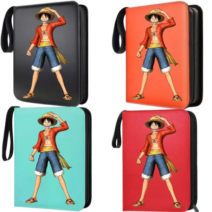 400pcs Large Capacity PU Zipper Card Album One Piece Luffy Zoro Nami 4-grid Loose-leaf Card Binder Anime Collectors Kids Gift