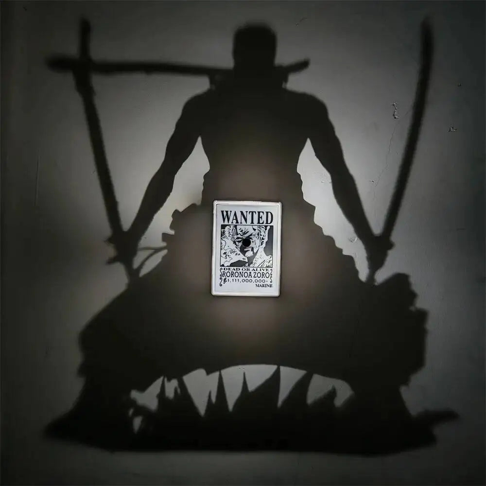 Anime WANTED Luffy Zoro Lamp One Piece Sanji Projector Wall Lamp Creativity Shadow Night Light Model Decoration Collection Toy