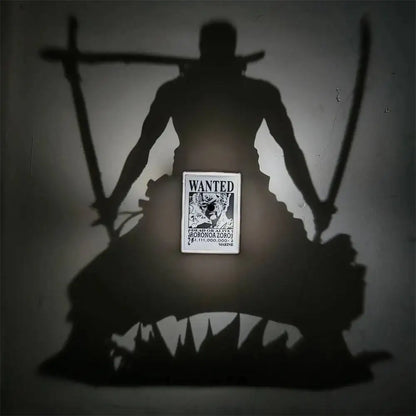 Anime WANTED Luffy Zoro Lamp One Piece Sanji Projector Wall Lamp Creativity Shadow Night Light Model Decoration Collection Toy