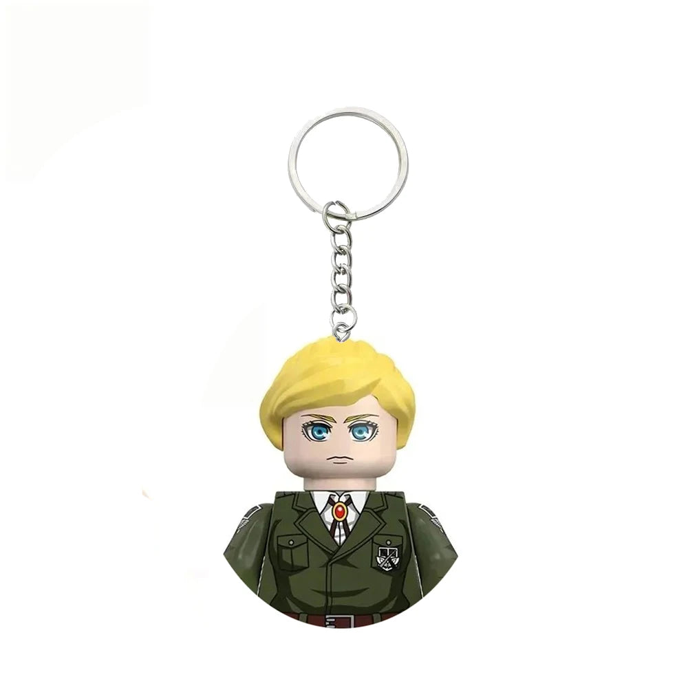Anime Attack on Titan Building Blocks Keychain Mini Figure Keyring Collectible Toy Pendant for Bag Accessories Fans Gift