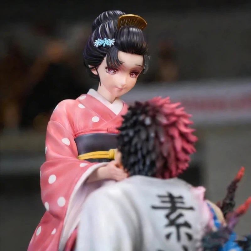 27cm Demon Slayer GK Akaza Koyuki Two Figures Scene Diorama Statue Anime Kimono Couple Collectible Model Toy Desktop Decor Gifts