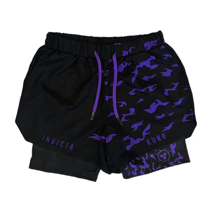 Anime Madara Uchiha Six Paths 2-in-1 Compression Shorts Summer Quick Drying Sport Shorts with Six Tomoe Print Breathable Shorts