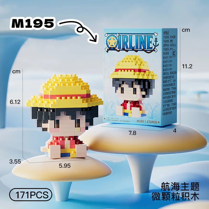 New ONE PIECE Sun God Nika Luffy Micro Action Block Chopper Ace Buggy 3D Anime Model Assembly Mini Bricks Figure Toys For Gift